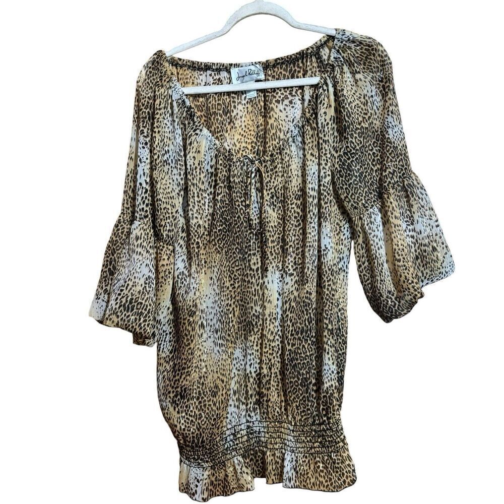 Joseph Ribkoff Top Womens 12 Multicolor Animal Print Metallic Smocked Hem Blouse